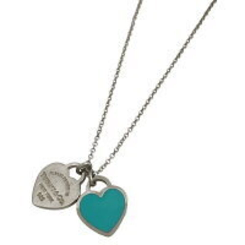 Tiffany Co to Double Heart Necklace Sterling Silver Blue - Picture 2 of 4